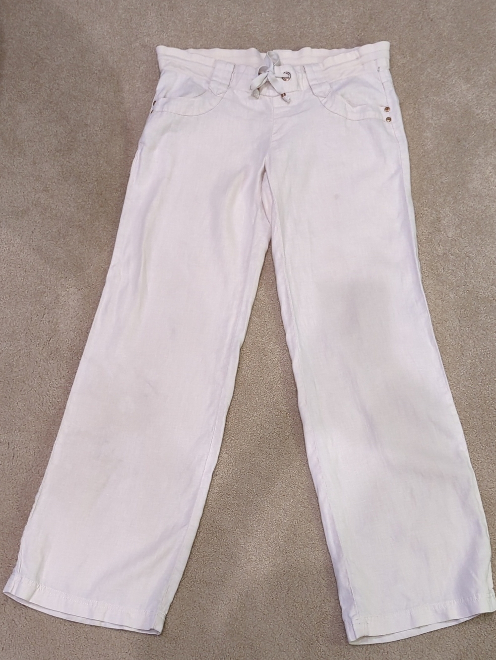 Guess White Wide-Leg Lace-Up Linen Pants
